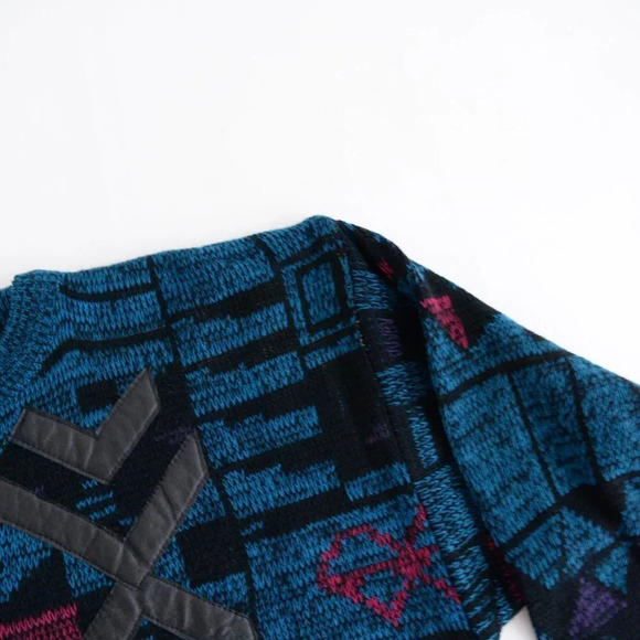 Vintage Fine Line Dead Stock Blue  90's Crewneck Knit Sweater XL - Picture 9 of 14